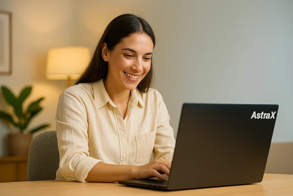 AstraX Education tutor using a laptop for online student support