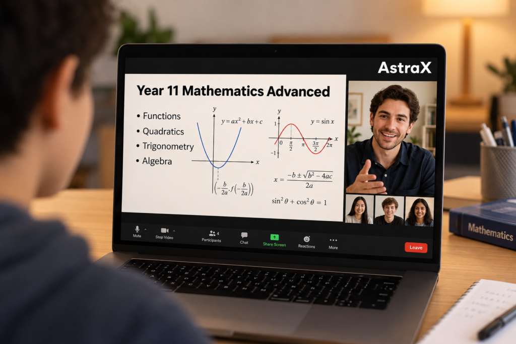 Student attending an online mathematics lesson