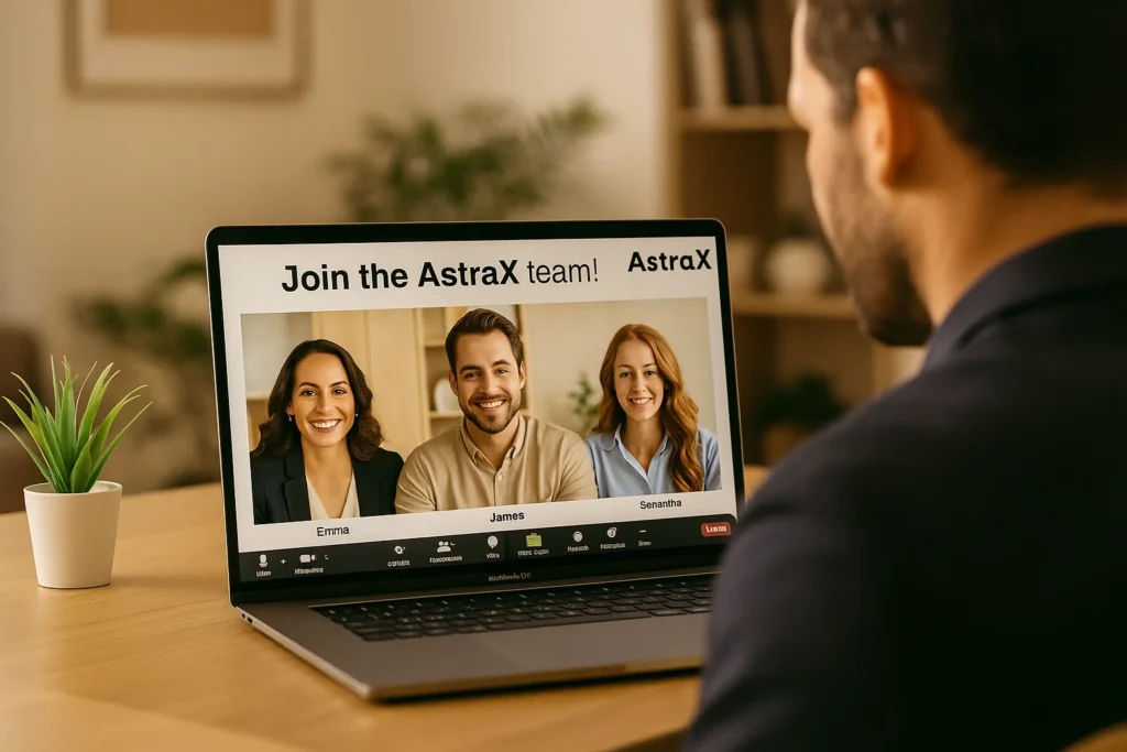 Online tutor recruitment meeting for the AstraX Education team